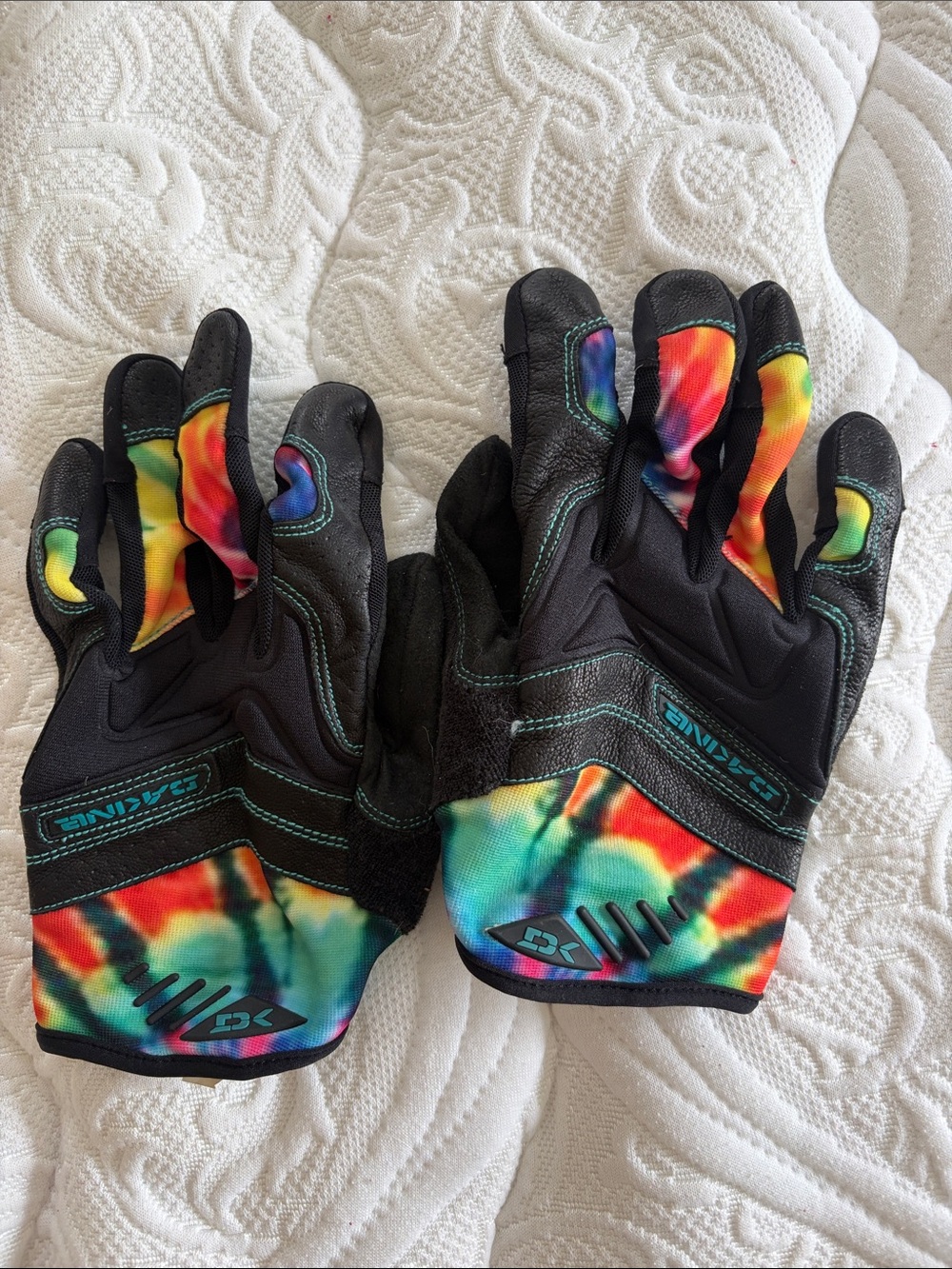Dakine Black Gloves with Rainbow Tie-Dye Panels